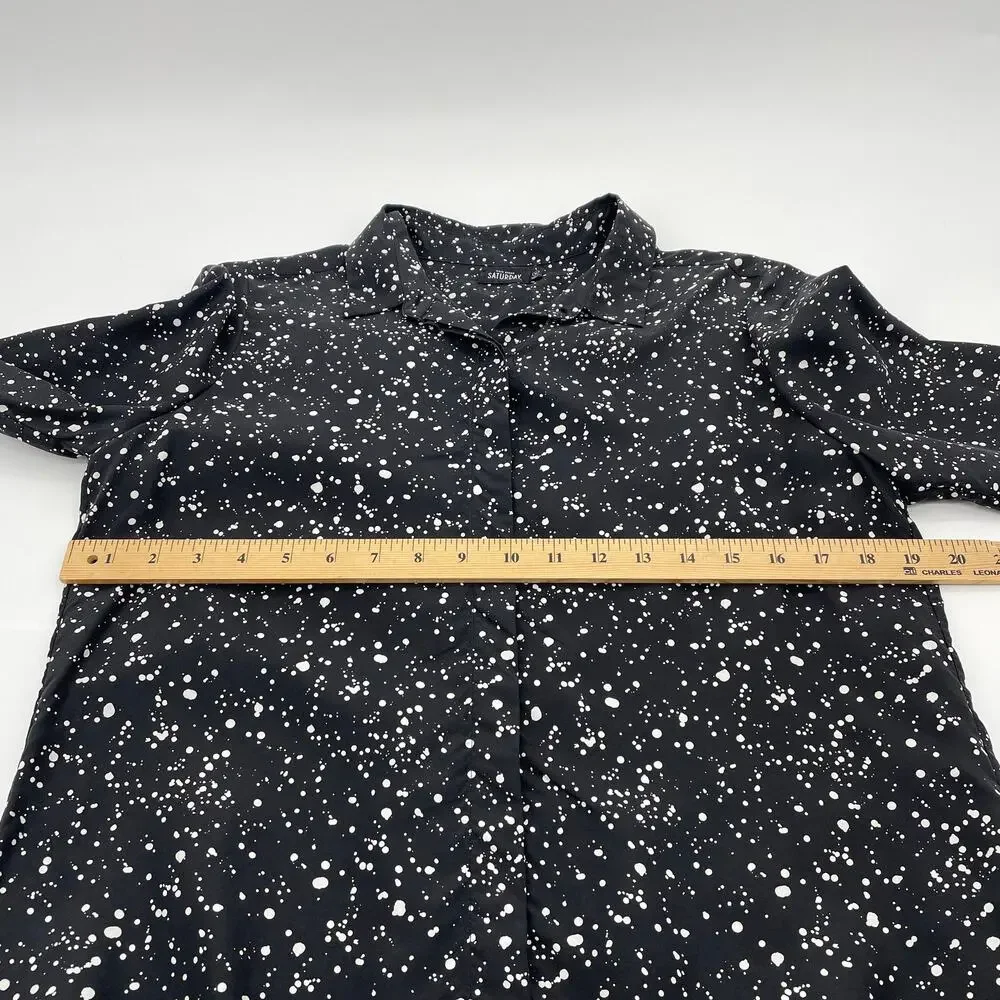 Sunday Best Black and White Splatter Button-Up Blouse